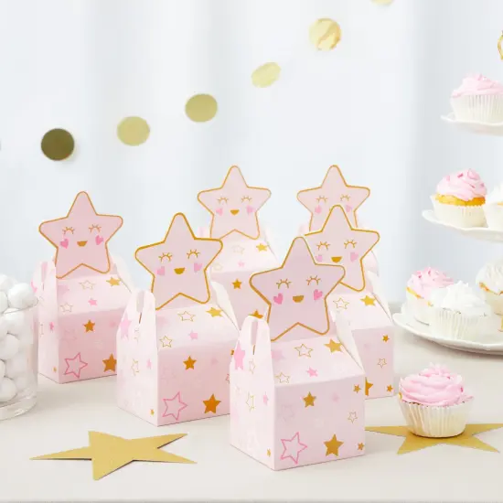 24 Pack Pink Star Themed Party Favor Gable Treat Boxes for Girls Twinkle Twinkle Little Star Baby Shower Decorations (3.5 x 7.7 In) {2}