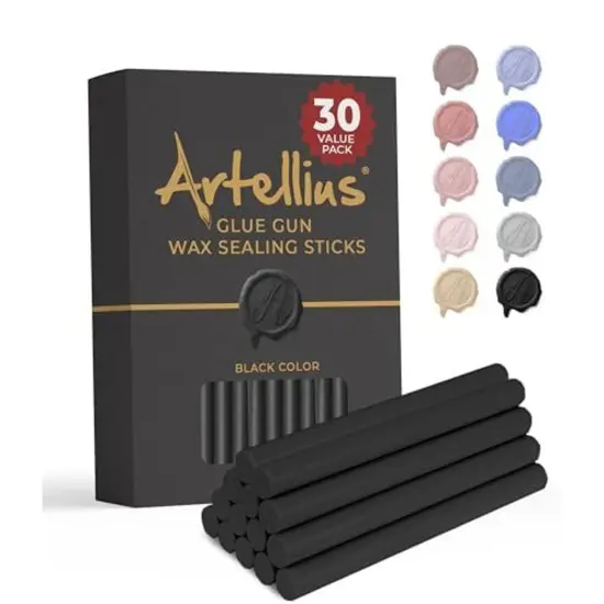 Artellius 30-Pack Premium Sealing Wax Sticks - Wax Seal Glue Gun Sticks for Crafting, Invitations & Letters - Black {1}