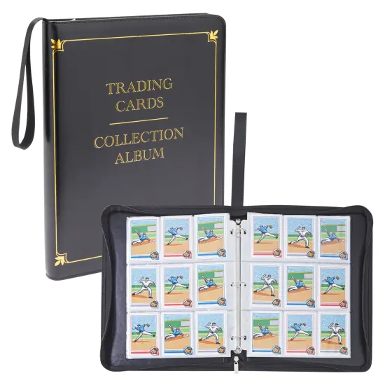 9 Pocket Leather 3 Ring Trading Card Binder for Baseball, Gaming, and Sports Cards, 20 Pages, Hold 360 Cards (10.8 x 13.5 x 1.7 inches) Black {1}