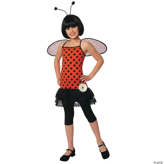 Girl&rsquo;s Love Bug Costume Red Polka Dot Dress Wings and Antenna Headband {2}