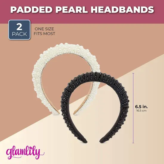 Padded Pearl Headbands for Women, Crystal Rhinestone Designs (2 Pack) Multicolor {2}