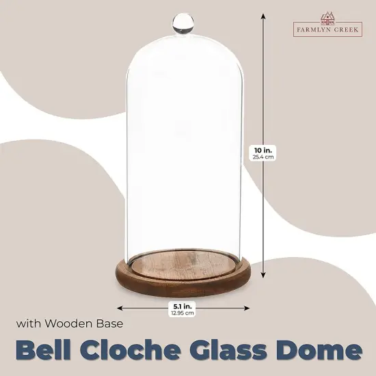 Glass Cloche Dome Bell Jar Display Case with Wooden Base for Plants, Collectibles (5.1x10 In) Clear {2}