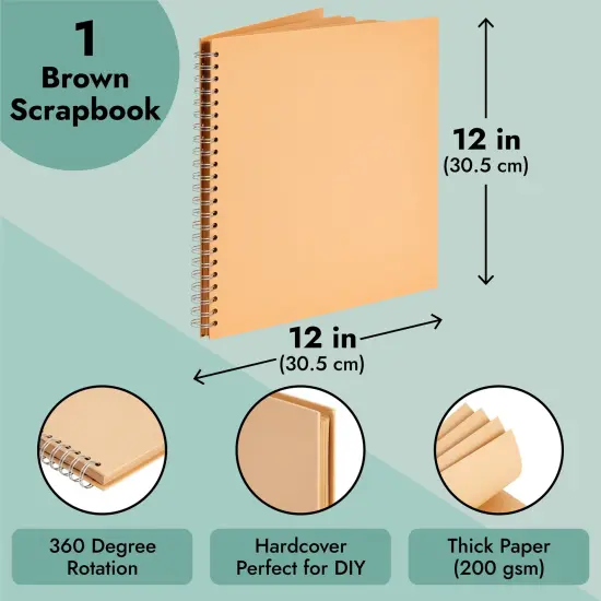 12x12 Scrapbook Album Hardcover (Blank), Kraft Paper Material Spiral Bound Sketchbook for Drawing, Writing, Arts and Crafts Projects, Home, Office, School (40 Sheets Total) Brown {4}