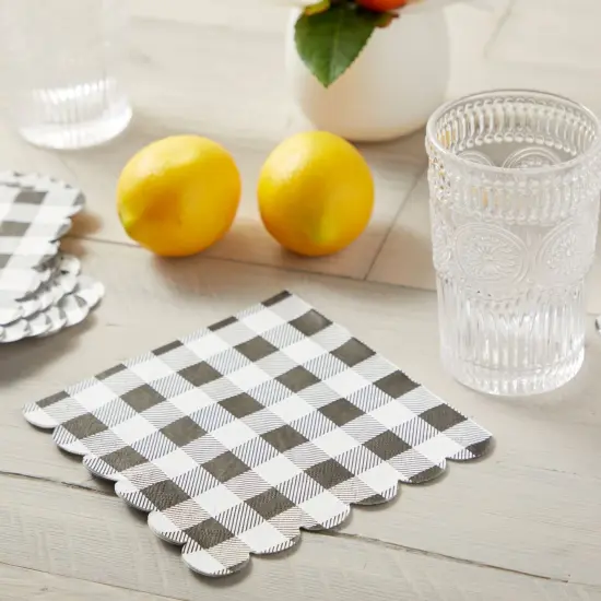 Black Plaid Scalloped Paper Napkins for Party Supplies (6.5 x 6.5 In, 100 Pack) White {3}