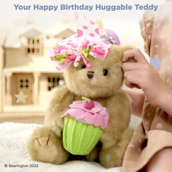 Bearington Casey The Birthday Cake Bear: 10&rdquo; Tall Stuffed Teddy with Ultra-Soft Faux-Fur, Expressive Face, Adorable Hair Bow and Plush Cupcake, Machine Washable, Birthday Gift for Kids Aged 3-14 Brown {5}