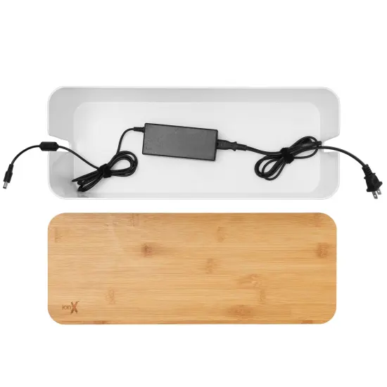 Box for Cable Management, 1 Large ABS Cord Organizer Box with Bamboo Lid, White {4}