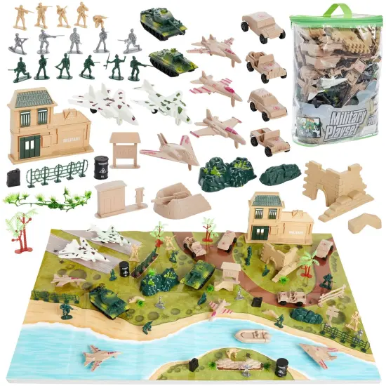 BLUE PANDA 400-Piece Army Men Toy Soldiers for Boys Ages 8-14 &ndash; Plastic Action Figures Playset with Military Toys, Battlefield Map, Fort Accessories, Tanks, Planes {1}