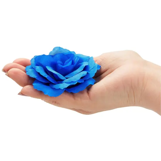 50 Pack Royal Blue Roses Artificial Flowers Bulk, 3 Inch Stemless Fake Silk Roses for Decorations, Wedding, Faux Bouquets {6}