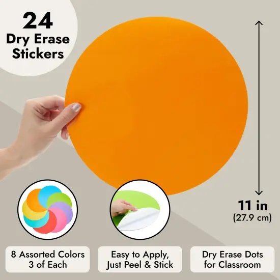 24 Pack 11-inch Dry Erase Spots and Sticker Dots for Classroom Tables - Peel and Stick Circles for Teachers and School Essential Supplies (8 Colors) {7}