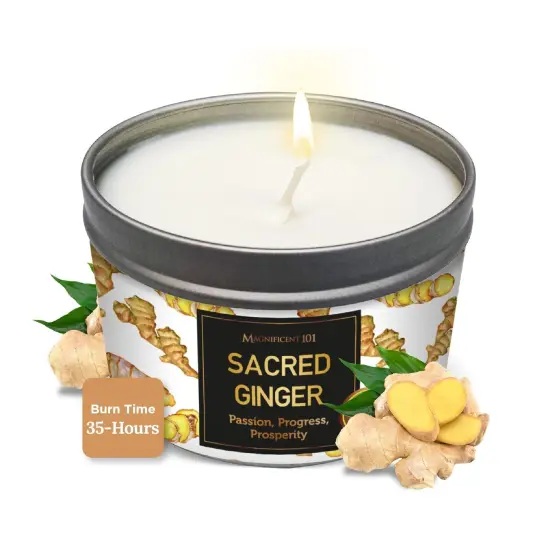 Magnificent 101 Long Lasting Sacred Ginger Scented Candle | 6 Oz - 35 Hour Burn | Soy Wax Candle for House Energy Cleansing & Manifestation | Passion Fuels Growth, Fosters Prosperity Multicolor {1}