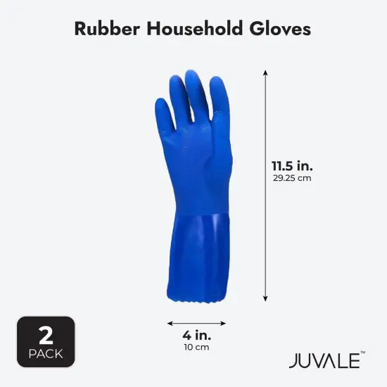2 Pairs Heavy Duty Rubber Cleaning Gloves for Kitchen, Household, Dishwashing, Reusable and Cotton Lined (Small Size, Blue) {5}