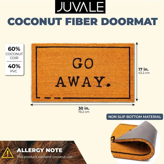 Go Away Doormat, Funny Front Door Welcome Mat for Outdoor Porch or Patio, Natural Coco Coir (17 x 30 In) Brown {4}