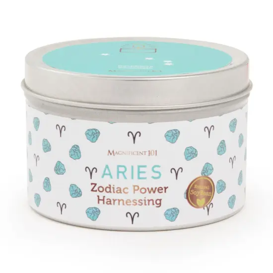 Magnificent 101 Aries Zodiac Sign Candle &ndash; Scented Soy Wax Candle &ndash; Choose Your Birthdate &ndash; Make Great Holiday Gifts for Astrology Fans &ndash; 6oz Tin Holder Ideal for Men&rsquo;s and Women&rsquo;s D&eacute;cor Style Multicolor {1}