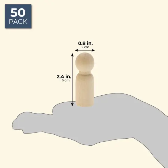 50 Pack Unfinished Wooden Peg Doll Bodies, Natural Wood Figures for Painting, DIY Arts and Crafts, 2.4 inches Tall Brown {5}