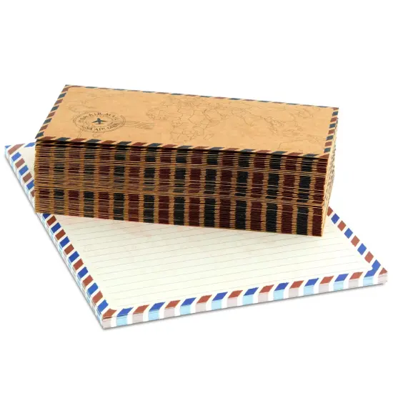 Pipilo Press 96 Pack Vintage-Style Airmail Stationery Set (48 Lined Paper Sheets with 48 Matching Envelopes) for Letter Writing, Travel Map Design Brown {7}