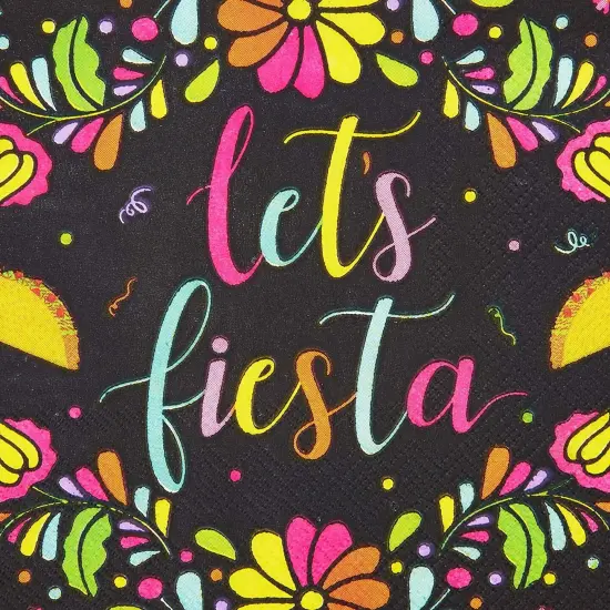 100 Pack Let's Fiesta Party Napkins for Kids Birthday, Cinco de Mayo Decorations (Black, 6.5 In) Multicolor {6}