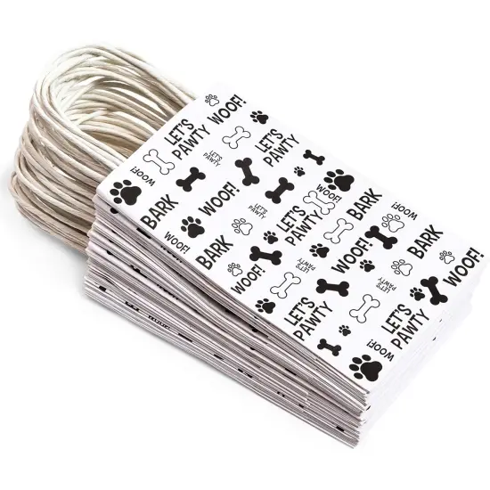 24 Pack Paw Print Gift Bags with Handles For Goodies, Party Favors, Let's Pawty Party Decorations (5.3 x 3.2 x 9 In) White {6}