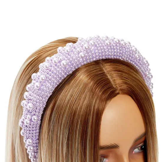 2 Pack Crystal Headbands for Women, Padded Pearl Headband (Lavender, White) Multicolor {3}