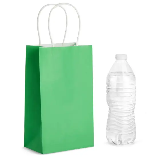 25-Pack Green Gift Bags with Handles - Small Paper Treat Bags for Birthday, Wedding, Retail (5.3x3.2x9 In) {6}
