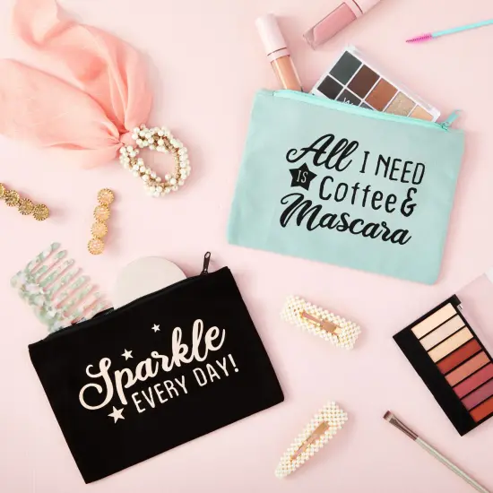 12-Pack Motivational Quote Canvas Bulk Makeup Bags with Zippers - 6x8 makeup bag for Women and Teens, Traveling, Work, Everyday Use (6 Designs) Multicolor {3}