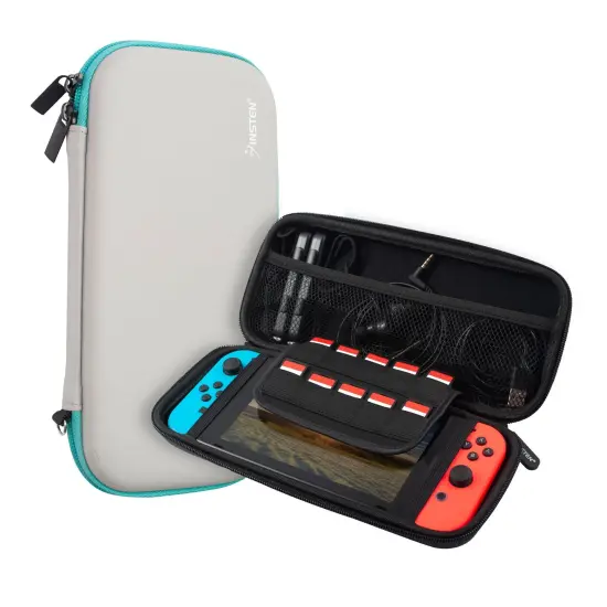 Insten Carrying Case For Nintendo Switch and OLED Model with 10 Game Card Slots and Accessories Pocket, Protective EVA Hard Travel Pouch for Girls Boys, Gray/Green Grey {1}