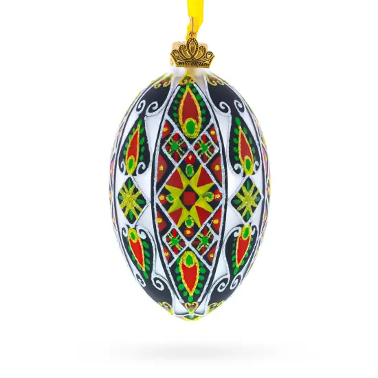 Traditional Ukrainian Pysanka Glass Egg Ornament 4 Inches {1}