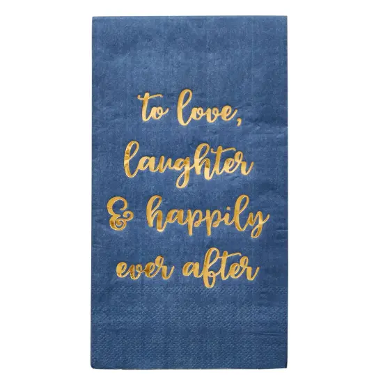 100-Pack Navy Blue Napkins for Wedding Reception with "To Love, Laughter & Happily Ever After" in Gold Script (3-Ply 4x8 in) {4}