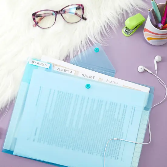 3 Pack Expanding File Folder, Pocket Document Organizer with Snap Closure and Labels (Letter Size, Blue) {3}