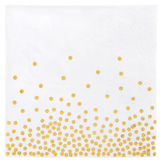 100 Pack Disposable White and Gold Paper Cocktail Napkins for Wedding Reception, Polka Dot Party Supplies (5 x 5 In) {6}