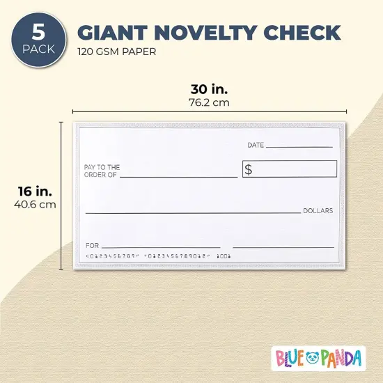 5 Pack Giant Check for Presentations, Awards, Prizes, Fundraisers, Donations, Endowments (30 x 16 In) White {5}