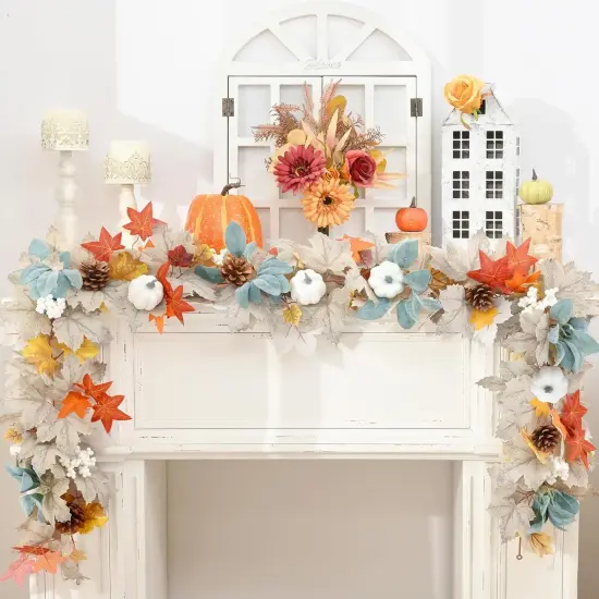 Fall Decor, Fall Garland, 5.9Ft Autumn Maple Leaves Pumpkin Garland {4}