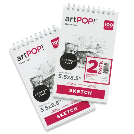 artPOP! Sketch Pads, 2-Pack, 5.5" x 8.5", 100 Sheets Each, 68 lb (110 gsm), Acid Free Paper for Dry Media, Top Wirebound Sketchpad for Drawing with Ink, Colored Pencil, Graphite, Charcoal, Pastels {2}