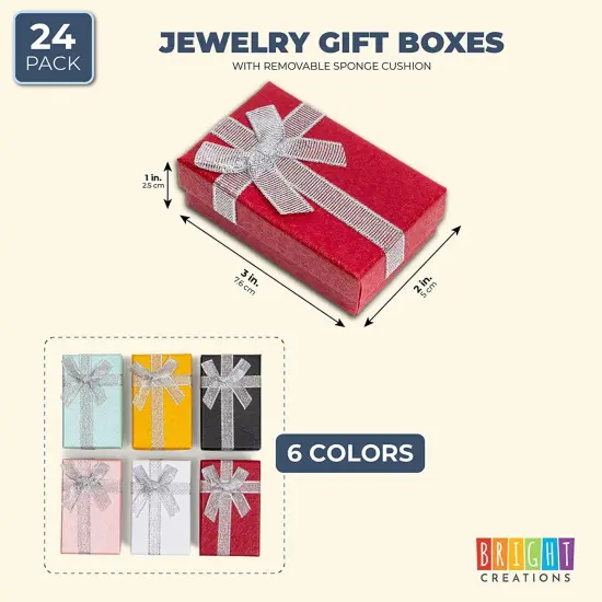 Bright Creations 24 Pack Jewelry Gift Box Set with Lids and Ribbon Bows, Bulk Small Cardboard Boxes for Ring Necklace Bracelet Earrings Display (6 Colors, 2 x 3 x 1 in) Multicolor {2}