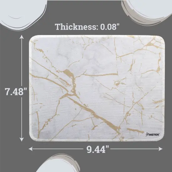 Insten Shiny Marble Gaming Mouse Pad with Stitched Edge, Water-Resistant, Non-Slip Rubber Base, White, 9.45 x 7.48 in {7}