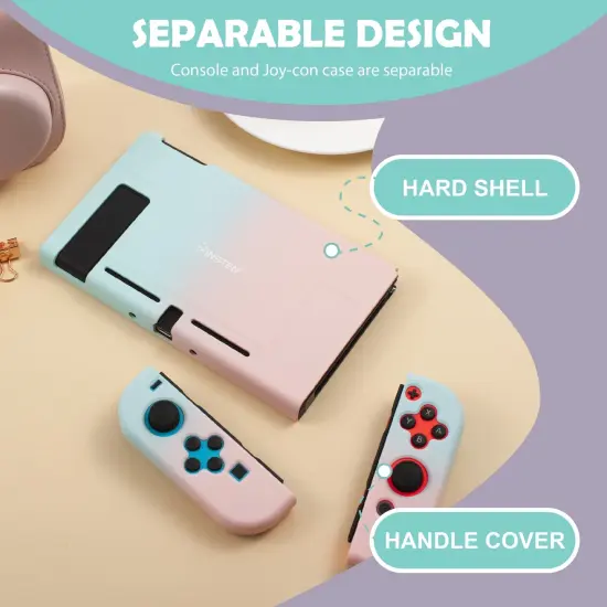 For Nintendo Switch Protective Case, Hard Dockable Shell Cover Skin for Girls, Pink and Blue Multicolor {2}
