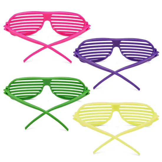 36 Pack Shutter Shades, 80s Retro Style Party Sunglasses for Props, Decorations, Costumes (4 Colors) Multicolor {6}