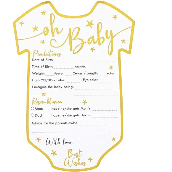 Baby Shower Predictions and Advice Cards, 50 Pack, Gold Foil, 5 x 7 in {5}