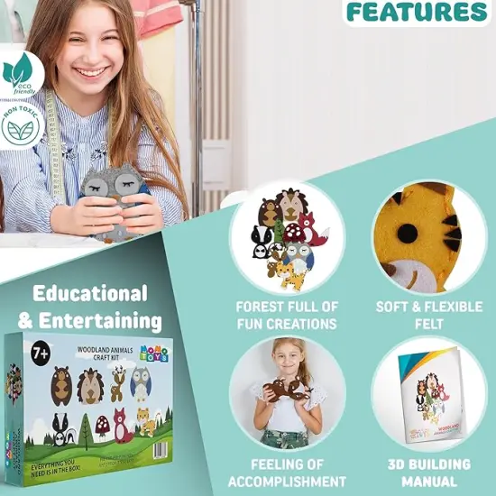 Kids Sewing Kit for Kids, Fun & Educational Woodland Animals Sew Craft Set for Boys and Girls Ages 8-12, Complete Beginner Sewing Kit with Felt Plushie for Creative DIY Projects {2}