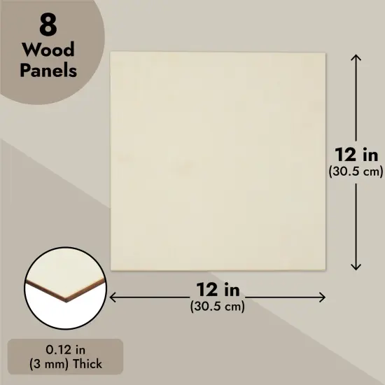 8-Pack 12x12 Wood Panels, Thin Plywood for Crafts, Painting, DIY, Art Projects, Engraving, 3 mm Birch Plywood Boards, Unfinished Wooden Signs (0.12 in Thickness) Brown {4}