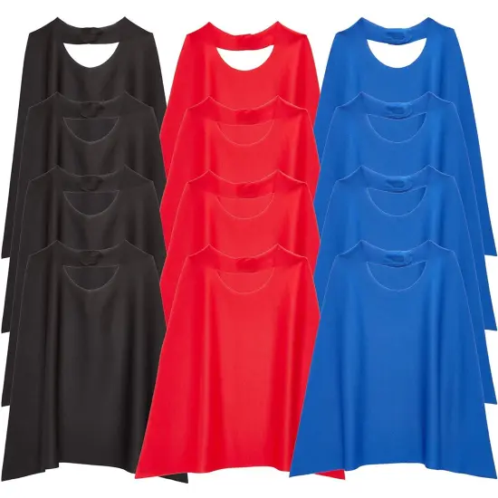 Comic Book Dress Up Capes for Kids Costumes (Black, Red, Blue, 12 Pack), For Ages 3-14 Multicolor {1}
