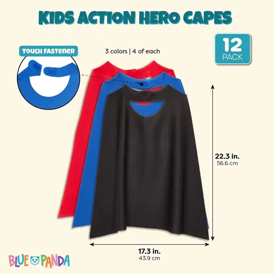 Comic Book Dress Up Capes for Kids Costumes (Black, Red, Blue, 12 Pack), For Ages 3-14 Multicolor {2}