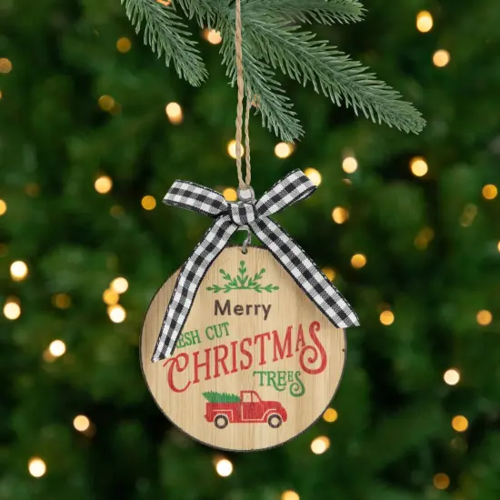 Northlight 4" Wood "Merry Christmas Fresh Cut Trees" Ornament Brown {1}