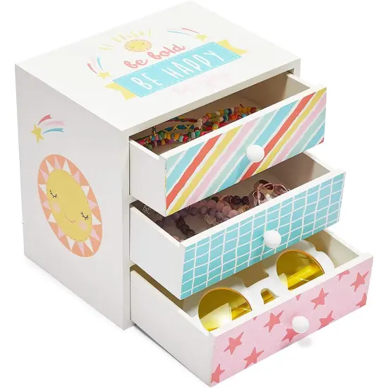 Wooden Kids Jewelry Box with Drawers for Girls, Be Bright, Be Bold, Happy, Be You (6.1 x 4.5 In) Multicolor {4}
