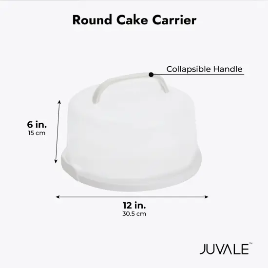 Round Cake Carrier with Lid and Handle, Dessert Container for Pie, Cupcakes (12 x 5.9 In) White {4}