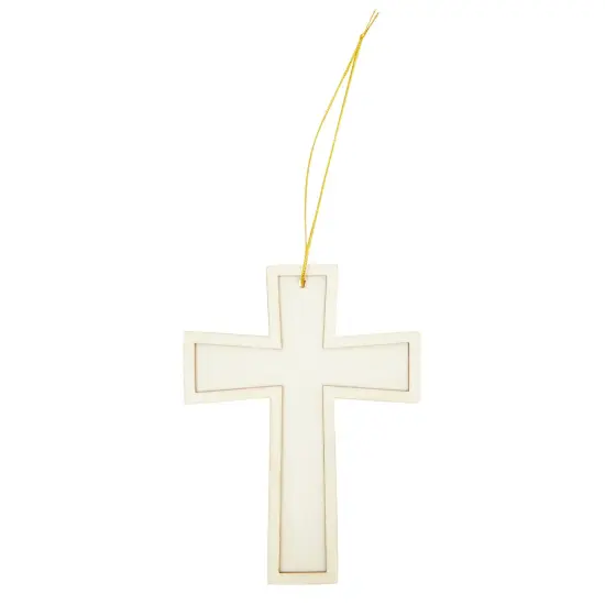 12 Unfinished Small Wooden Crosses with Gold String for DIY Crafts, Wood Cross Ornaments for Easter Tree (3.8 x 5 In) {5}