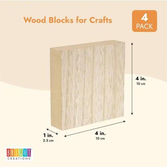 Bright Creations Unfinished MDF Wood Blocks for Crafts, 1 In Thick Wooden Square Blocks (4x4 In, 4 Pack) Brown {5}