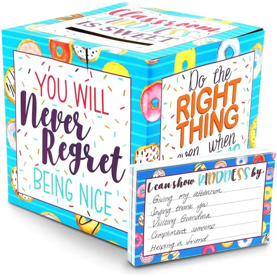 Classroom Kindness Cards and Ballot Box for Elementary Students (8x8 In, 50 Cards) White {1}