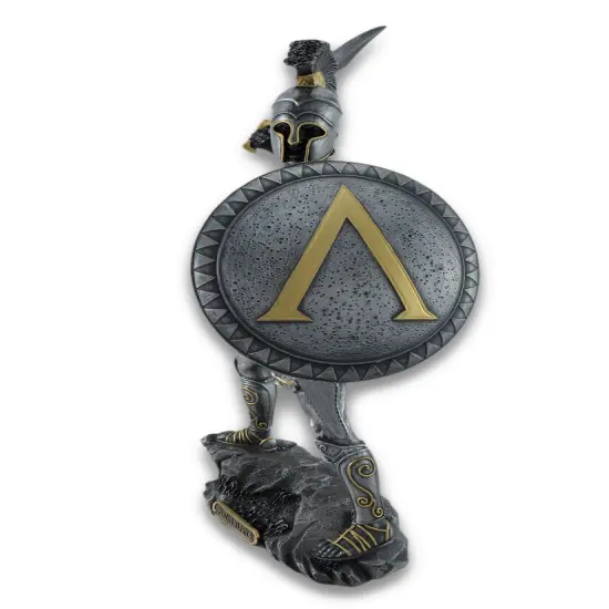 Spartan Warrior with Sword and Hoplite Shield Statue Silvered/Gold Accents {3}