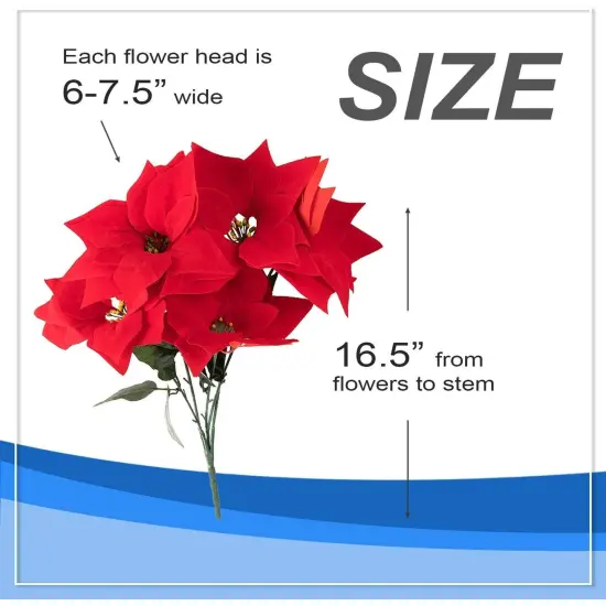 Juvale 4 Pack Poinsettias Artificial Christmas Flowers, Lifelike Red Poinsettias with Velvety Petals for Holiday Decor, Wreaths, and Centerpieces and Floral Arrangements, 16.5 Inches {4}