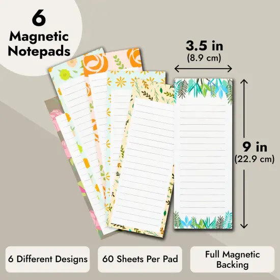 6-Pack Magnetic Grocery List Pad for Fridge- Cute Shopping List Paper Note Pads for Refrigerator, To-Do Memos (6 Floral Designs, 60 Sheets Each) White {5}